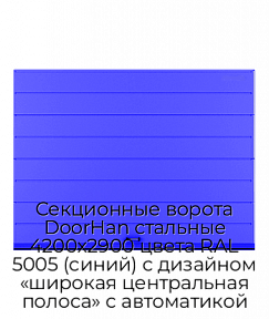 Секционные ворота DoorHan стальные 4200х2900 цвета RAL 5005 (синий) с дизайном «широкая центральная полоса» с автоматикой