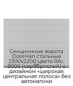 Секционные ворота DoorHan стальные 2300х2200 цвета RAL 9006 (серебристый) с дизайном «широкая центральная полоса» без автоматики