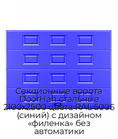 Секционные ворота DoorHan стальные 2100х2500 цвета RAL 5005 (синий) с дизайном «филенка» без автоматики