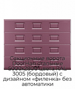 Секционные ворота DoorHan стальные 5000х2800 цвета RAL 3005 (бордовый) с дизайном «филенка» без автоматики