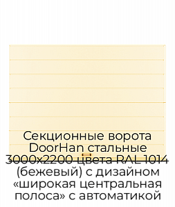Секционные ворота DoorHan стальные 3000х2200 цвета RAL 1014 (бежевый) с дизайном «широкая центральная полоса» с автоматикой preview 1