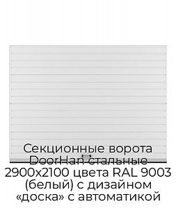 Секционные ворота DoorHan стальные 2900х2100 цвета RAL 9003 (белый) с дизайном «доска» с автоматикой preview 1
