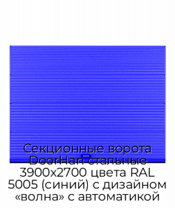 Секционные ворота DoorHan стальные 3900х2700 цвета RAL 5005 (синий) с дизайном «волна» с автоматикой preview 1