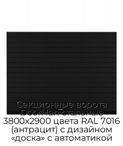 Секционные ворота DoorHan стальные 3800х2900 цвета RAL 7016 (антрацит) с дизайном «доска» с автоматикой preview 1