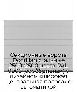Секционные ворота DoorHan стальные 2500х2500 цвета RAL 9006 (серебристый) с дизайном «широкая центральная полоса» с автоматикой preview 1
