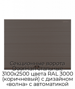 Секционные ворота DoorHan стальные 3100х2500 цвета RAL 3000 (коричневый) с дизайном «волна» с автоматикой