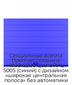 Секционные ворота DoorHan стальные 4900х2200 цвета RAL 5005 (синий) с дизайном «широкая центральная полоса» без автоматики