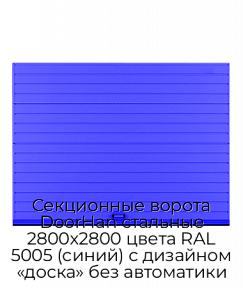 Секционные ворота DoorHan стальные 2800х2800 цвета RAL 5005 (синий) с дизайном «доска» без автоматики