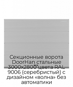 Секционные ворота DoorHan стальные 3000х2800 цвета RAL 9006 (серебристый) с дизайном «волна» без автоматики