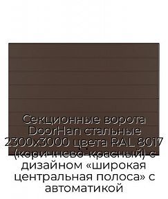Секционные ворота DoorHan стальные 2300х3000 цвета RAL 8017 (коричнево-красный) с дизайном «широкая центральная полоса» с автоматикой