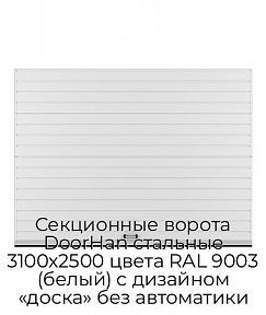 Секционные ворота DoorHan стальные 3100х2500 цвета RAL 9003 (белый) с дизайном «доска» без автоматики