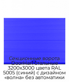 Секционные ворота DoorHan стальные 3200х3000 цвета RAL 5005 (синий) с дизайном «волна» без автоматики