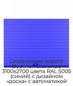 Секционные ворота DoorHan стальные 3100х2700 цвета RAL 5005 (синий) с дизайном «доска» с автоматикой