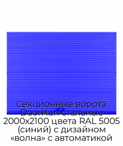 Секционные ворота DoorHan стальные 2000х2100 цвета RAL 5005 (синий) с дизайном «волна» с автоматикой