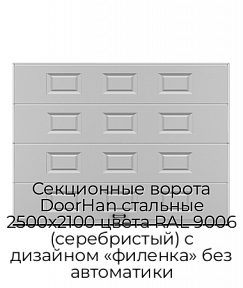Секционные ворота DoorHan стальные 2500х2100 цвета RAL 9006 (серебристый) с дизайном «филенка» без автоматики