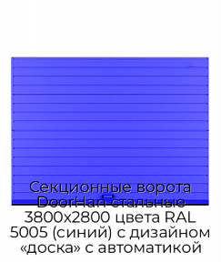 Секционные ворота DoorHan стальные 3800х2800 цвета RAL 5005 (синий) с дизайном «доска» с автоматикой