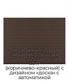 Секционные ворота DoorHan стальные 3000х3000 цвета RAL 8017 (коричнево-красный) с дизайном «доска» с автоматикой