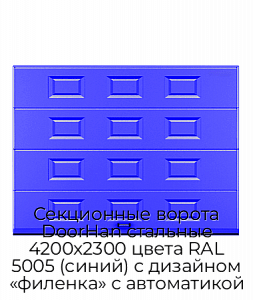 Секционные ворота DoorHan стальные 4200х2300 цвета RAL 5005 (синий) с дизайном «филенка» с автоматикой preview 1