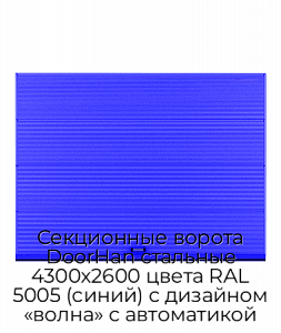 Секционные ворота DoorHan стальные 4300х2600 цвета RAL 5005 (синий) с дизайном «волна» с автоматикой preview 1