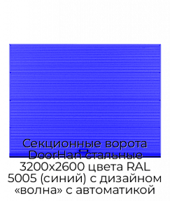 Секционные ворота DoorHan стальные 3200х2600 цвета RAL 5005 (синий) с дизайном «волна» с автоматикой