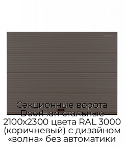 Секционные ворота DoorHan стальные 2100х2300 цвета RAL 3000 (коричневый) с дизайном «волна» без автоматики