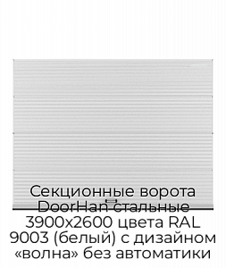 Секционные ворота DoorHan стальные 3900х2600 цвета RAL 9003 (белый) с дизайном «волна» без автоматики preview 1