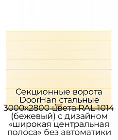 Секционные ворота DoorHan стальные 3000х2800 цвета RAL 1014 (бежевый) с дизайном «широкая центральная полоса» без автоматики