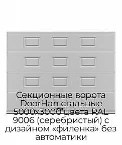 Секционные ворота DoorHan стальные 5000х3000 цвета RAL 9006 (серебристый) с дизайном «филенка» без автоматики