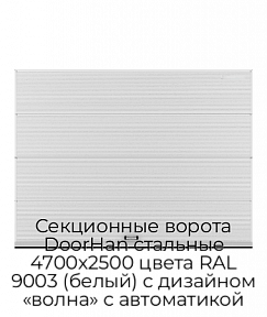 Секционные ворота DoorHan стальные 4700х2500 цвета RAL 9003 (белый) с дизайном «волна» с автоматикой
