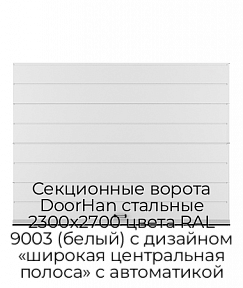 Секционные ворота DoorHan стальные 2300х2700 цвета RAL 9003 (белый) с дизайном «широкая центральная полоса» с автоматикой
