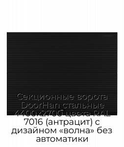 Секционные ворота DoorHan стальные 4400х2700 цвета RAL 7016 (антрацит) с дизайном «волна» без автоматики preview 1