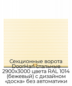 Секционные ворота DoorHan стальные 2900х3000 цвета RAL 1014 (бежевый) с дизайном «доска» без автоматики preview 1