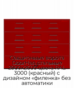 Секционные ворота DoorHan стальные 2900х2600 цвета RAL 3000 (красный) с дизайном «филенка» без автоматики preview 1