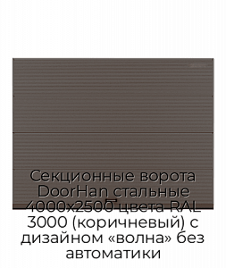 Секционные ворота DoorHan стальные 4000х2500 цвета RAL 3000 (коричневый) с дизайном «волна» без автоматики preview 1