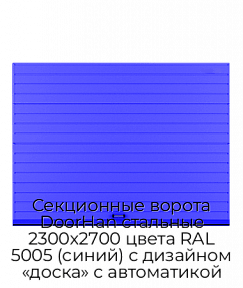Секционные ворота DoorHan стальные 2300х2700 цвета RAL 5005 (синий) с дизайном «доска» с автоматикой