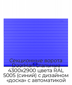 Секционные ворота DoorHan стальные 4300х2900 цвета RAL 5005 (синий) с дизайном «доска» с автоматикой preview 1
