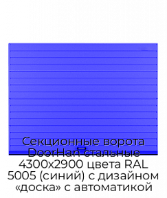 Секционные ворота DoorHan стальные 4300х2900 цвета RAL 5005 (синий) с дизайном «доска» с автоматикой