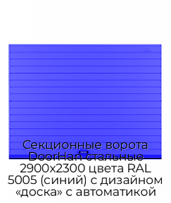 Секционные ворота DoorHan стальные 2900х2300 цвета RAL 5005 (синий) с дизайном «доска» с автоматикой