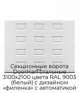 Секционные ворота DoorHan стальные 3100х2100 цвета RAL 9003 (белый) с дизайном «филенка» с автоматикой preview 1