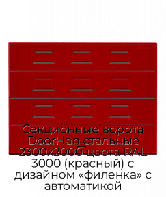 Секционные ворота DoorHan стальные 2300х2000 цвета RAL 3000 (красный) с дизайном «филенка» с автоматикой