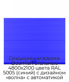 Секционные ворота DoorHan стальные 4800х2100 цвета RAL 5005 (синий) с дизайном «волна» с автоматикой