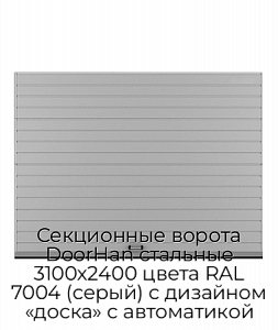 Секционные ворота DoorHan стальные 3100х2400 цвета RAL 7004 (серый) с дизайном «доска» с автоматикой preview 1