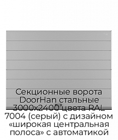 Секционные ворота DoorHan стальные 3000х2400 цвета RAL 7004 (серый) с дизайном «широкая центральная полоса» с автоматикой