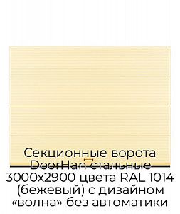 Секционные ворота DoorHan стальные 3000х2900 цвета RAL 1014 (бежевый) с дизайном «волна» без автоматики preview 1