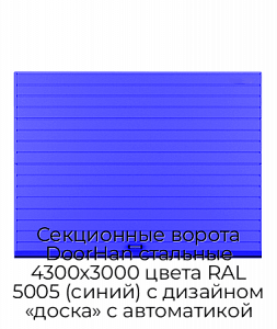 Секционные ворота DoorHan стальные 4300х3000 цвета RAL 5005 (синий) с дизайном «доска» с автоматикой preview 1