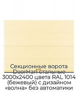 Секционные ворота DoorHan стальные 3000х2400 цвета RAL 1014 (бежевый) с дизайном «волна» без автоматики preview 1