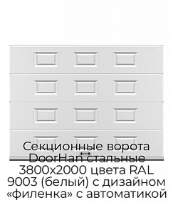 Секционные ворота DoorHan стальные 3800х2000 цвета RAL 9003 (белый) с дизайном «филенка» с автоматикой
