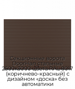 Секционные ворота DoorHan стальные 2500х3000 цвета RAL 8017 (коричнево-красный) с дизайном «доска» без автоматики