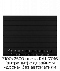 Секционные ворота DoorHan стальные 3100х2500 цвета RAL 7016 (антрацит) с дизайном «доска» без автоматики