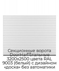 Секционные ворота DoorHan стальные 3200х2500 цвета RAL 9003 (белый) с дизайном «доска» без автоматики preview 1